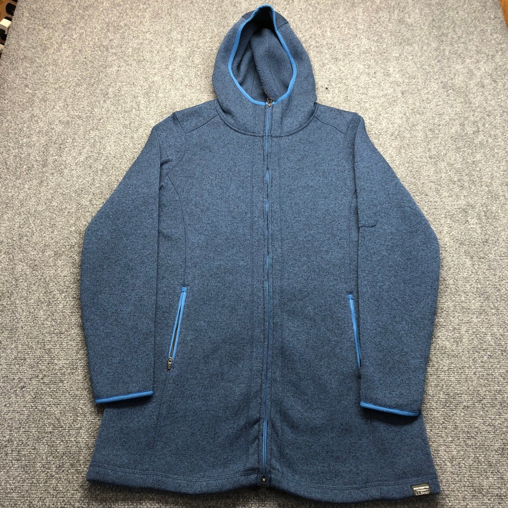 LL Bean Womens Sweater Fleece Coat Blue Hooded Full Zip Jacket 290303 M REG